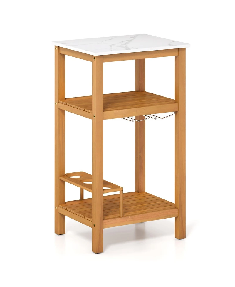 Sugift Patio Acacia Wood Storage Cabinet Patio Buffet Cabinet Bar Table