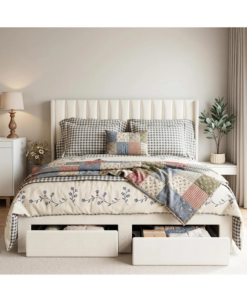 gaomon Upholstered Bed Frame with Storage Drawer, Heavy-Duty Steel Framework and Wooden Slats, Tufted Headboard, No Box Spring