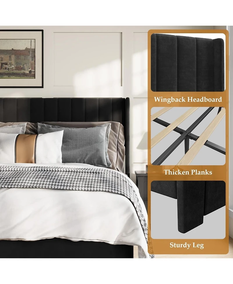 gaomon Upholstered Bed Frame with Storage Drawer, Heavy-Duty Steel Framework and Wooden Slats, Tufted Headboard