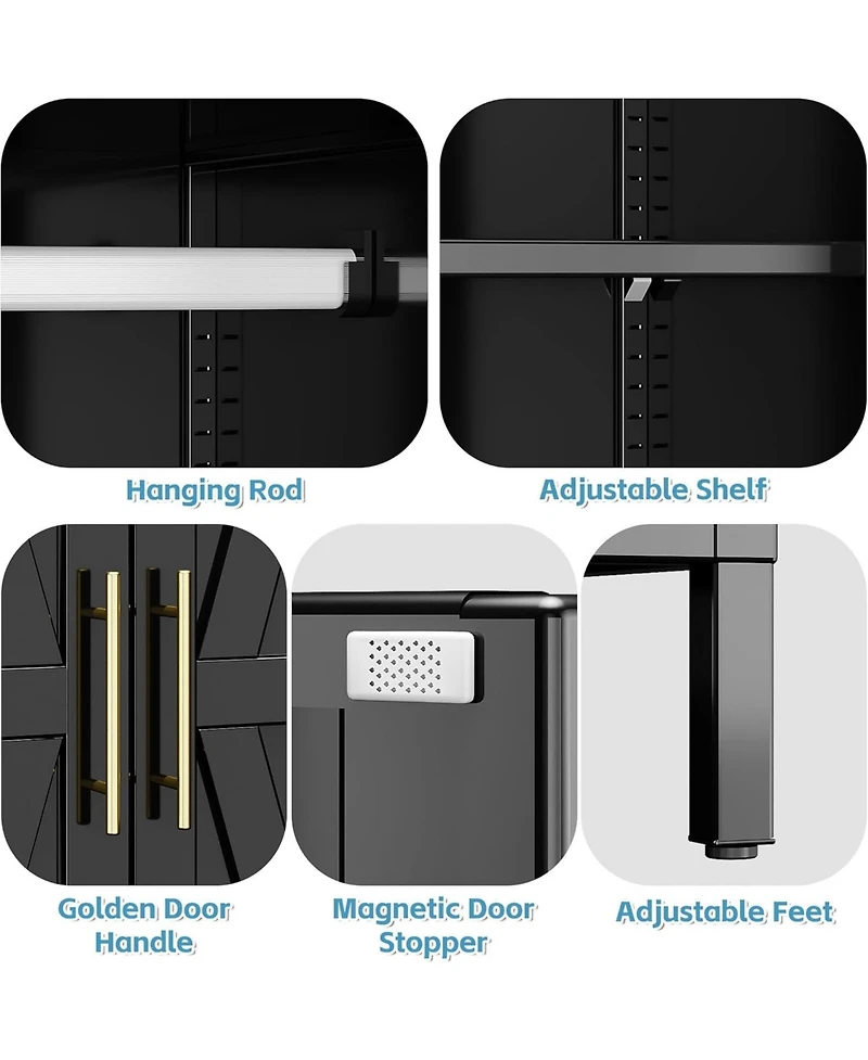 Boyel Living 71 Inch Metal Wardrobe Closet with Drawer and Hanging Rod, Tall Armoire Cabinet Adjustable Shelf for Bedroom