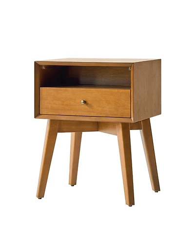 Hulala Home Isolda 18"W Mid-Century Modern Solid Wood End Table with Built-In Outlets