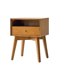 Hulala Home Isolda 18"W Mid-Century Modern Solid Wood End Table with Built-In Outlets