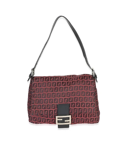 Pre-Owned Fendi Black Red Zucca Mama Baguette