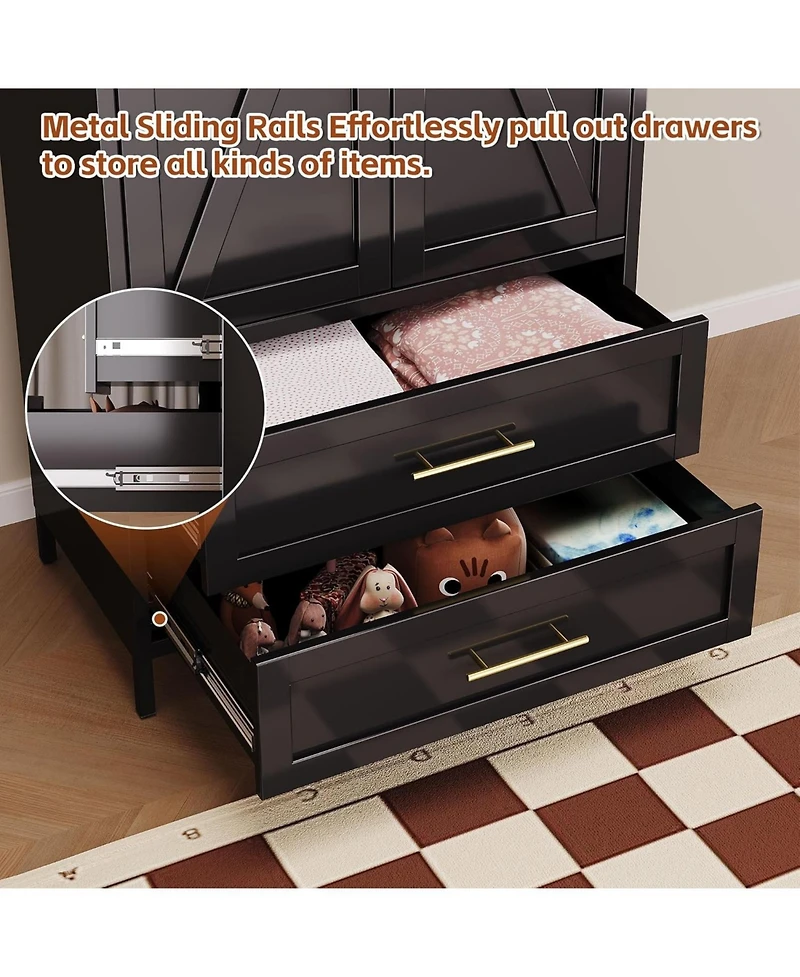 Boyel Living 71 Inch Metal Wardrobe Closet with Doors and Drawers, Tall Armoire Cabinet Hanging Rod for Bedroom