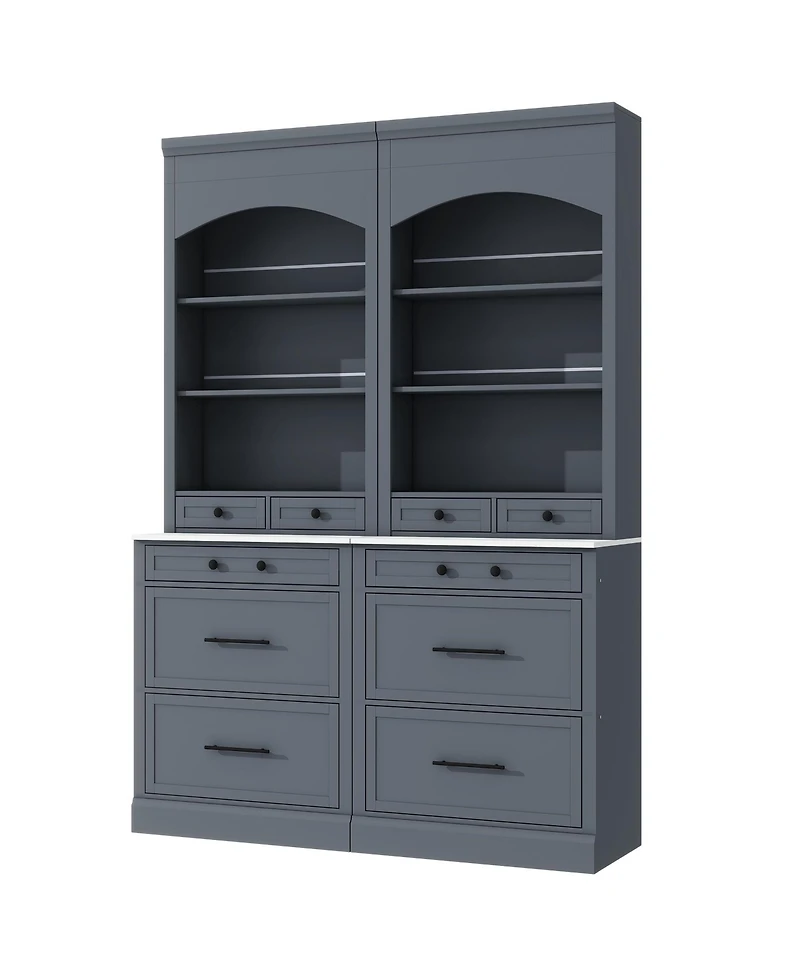 Boyel Living Set of 2 83.7 Inch Tall Kitchen Pantries, Freestanding Hutch with Faux Marble Top, Cabinets 5 Drawers and Adjustable Shelf