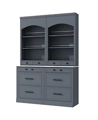 Boyel Living Set of 2 83.7 Inch Tall Kitchen Pantries, Freestanding Hutch with Faux Marble Top, Cabinets 5 Drawers and Adjustable Shelf
