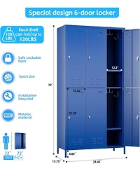 Boyel Living 6-Door Metal Locker with Business Card Holders and Hooks, Vented Employee Storage Cabinet for Gym Office