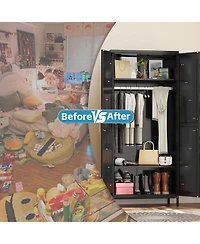 Boyel Living 71 Inch Farmhouse Metal Wardrobe Closet, Tall Armoire Cabinet with Doors and Hanging Rod for Bedroom