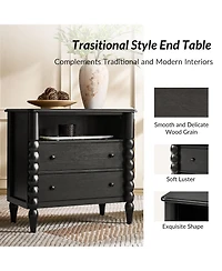 Hulala Home Isidora Transitional 28"W 2-Drawer Spindle-Style Solid Wood Columns End Table with Usb Ports