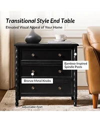 Hulala Home Nicola 3-Drawer Transitional 28''W Curved End Table with Charging Station