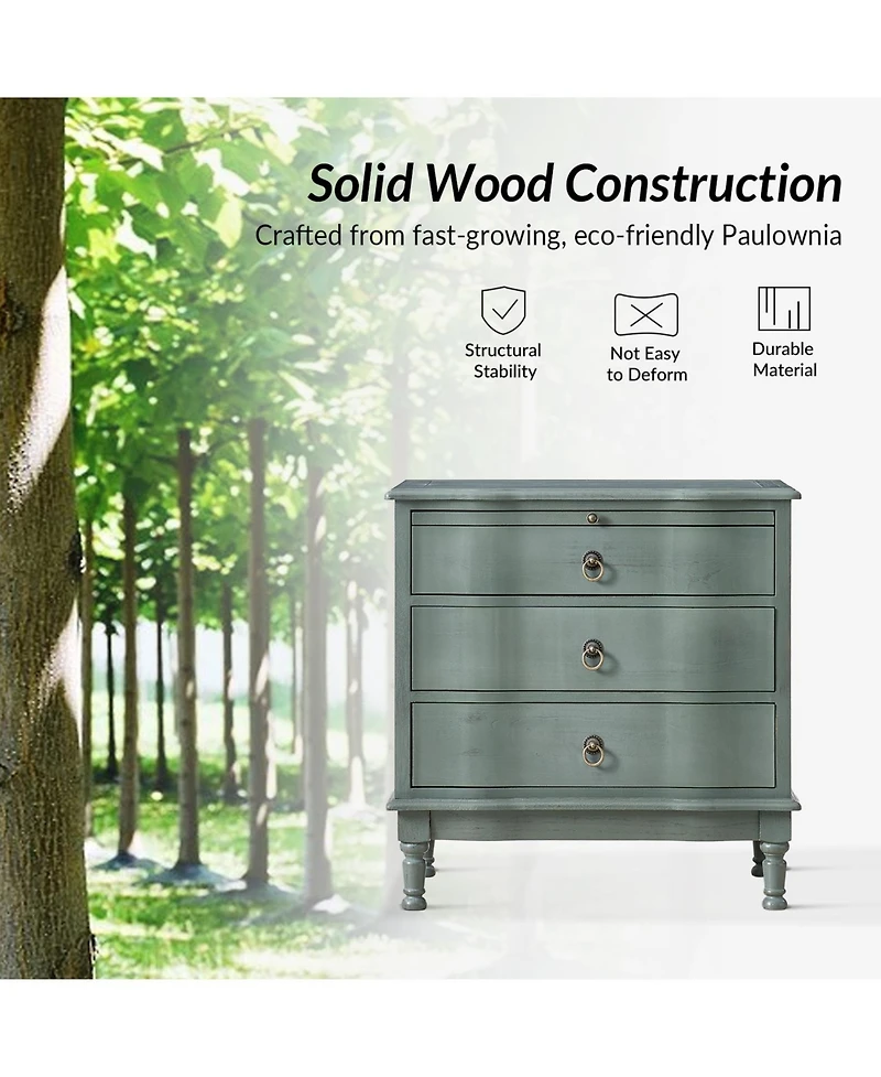 Hulala Home Kasandra Traditional 3-Drawer Curved End Table with Pull-out Shelf