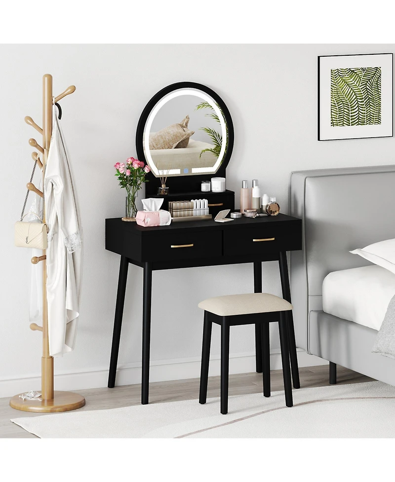 Slickblue Small Dressing Table Set with Led Lighted Mirror and Comfortable Stool