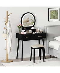Slickblue Small Dressing Table Set with Led Lighted Mirror and Comfortable Stool