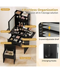 Slickblue Bedroom Vanity Desk with Lighted Mirror, Space-Saving Makeup Station