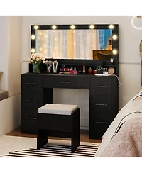 Slickblue Vanity Desk with Led Mirror, Lights, and Built-In Power Outlets for Makeup Use