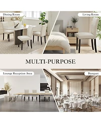homfan Set of 2 Dining Chairs, Linen Upholstered Parsons Chairs with Nailhead Trim and Wood Legs for Room