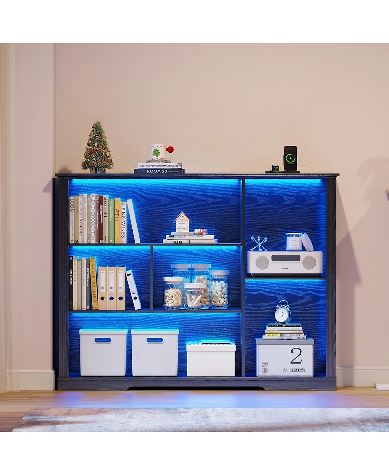 Vlsrka 6-Shelf Modern Bookcase With Tri-color Sensor Light