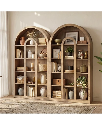 Tribesigns Set of 2 71 Inch Tall Bookshelf, 5-Tier Arched Bookcase with Open Shelves, Vintage Free-Standing Display Shelves