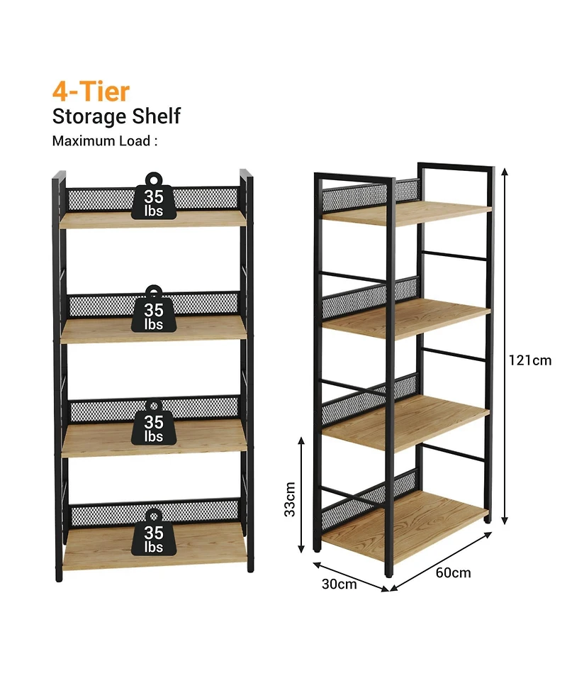 gaomon 4 Tier Bookshelf with Metal Frame and Wood Shelves, Tall Industrial Bookcase Storage Rack for Bedroom Living Room Home Office