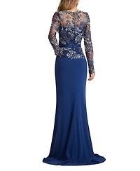 Tadashi Shoji Women's Beacon Belted Embroidered Illusion Gown