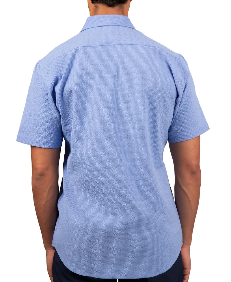 TailorByrd Men's Solid Seersucker Short Sleeve Shirt