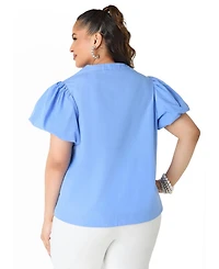 Ashley Stewart Plus Puff Sleeve Embroidered Women's Top