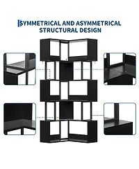 homfan 6-Tier L-Shaped Corner Bookshelf, Industrial Metal Frame Space-Saving Storage Rack with Wall Anchors, Freestanding Display Organizer