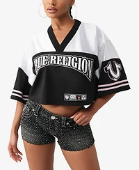 True Religion Women's Crystal Sporty Jersey Shirt