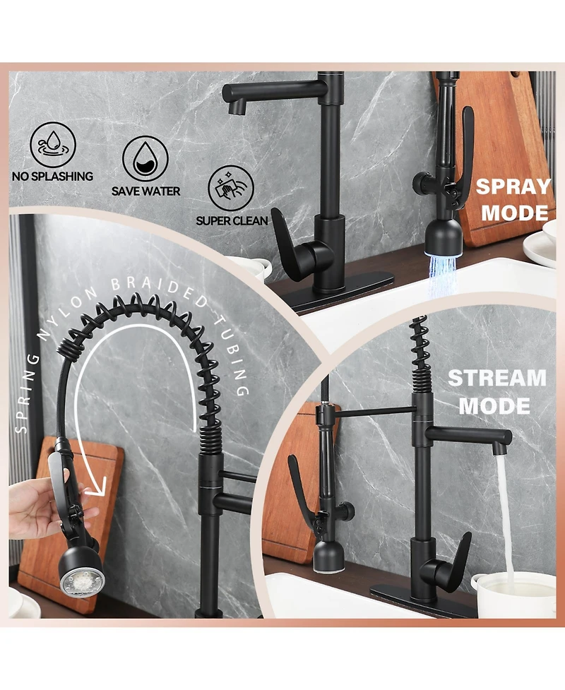 Phying Kitchen Sink Faucet with Led Pull Down Sprayer, Commercial Single Handle High Arc Kitchen Faucet