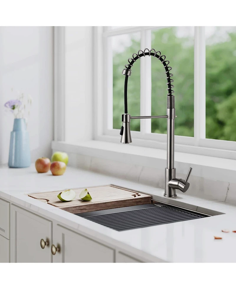 Phying Brushed Nickel Single Handle Commercial Modern Spring High Arc Kitchen Faucet Water Filter System Bends as You Want