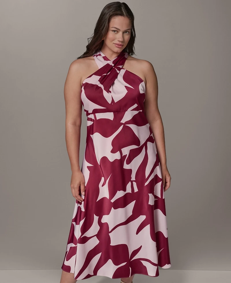 Donna Karan New York Plus Printed Halter A-Line Midi Dress