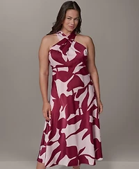 Donna Karan New York Plus Printed Halter A-Line Midi Dress