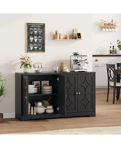 homfan 55 Inch Modern Sideboard Credenza, 4-Door Buffet Cabinet with Adjustable Shelves and Gold Handles for Kitchen, Living Room Entryway