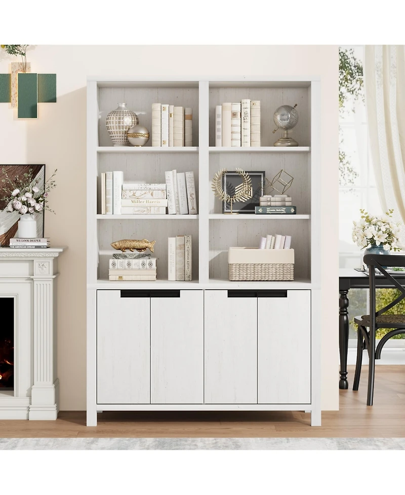 homfan 74.5 Inch Tall Bookshelf with Double Storage, 6-Tier Large Bookshelf, Double Wide Bookshelves with/ 12 Cubbies, Wide Freestanding Bookcases