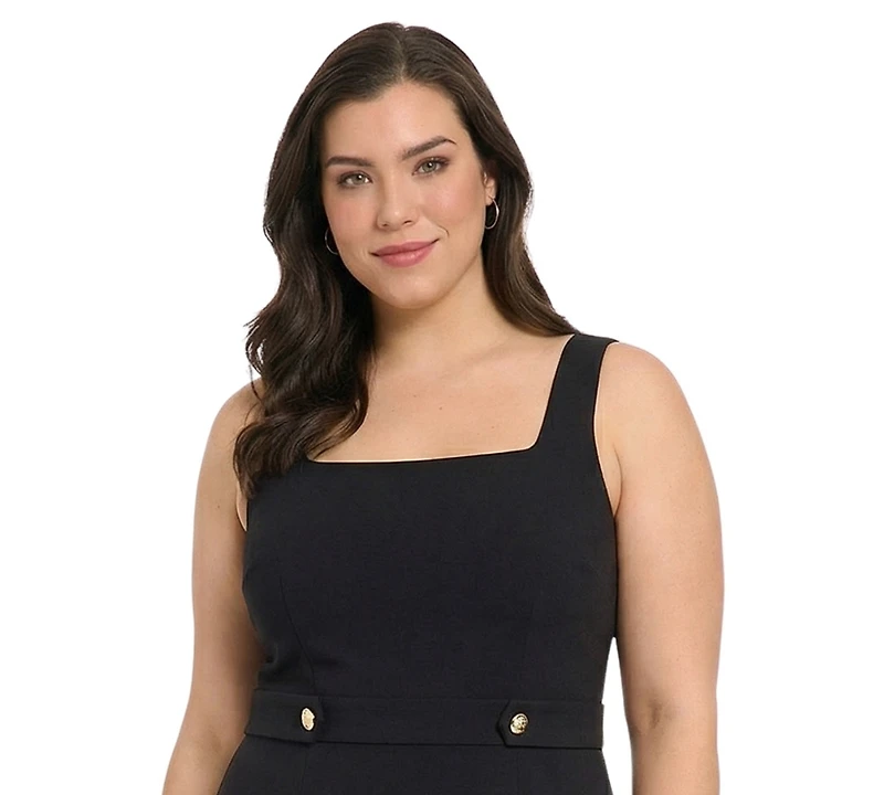 London Times Plus Size Square-Neck Sleeveless Scuba Crepe Midi Dress