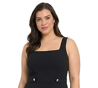 London Times Plus Size Square-Neck Sleeveless Scuba Crepe Midi Dress
