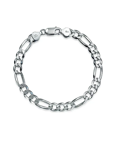 Bling Jewelry Thick Heavy Solid Sterling Silver Figaro Chain Link Bracelet