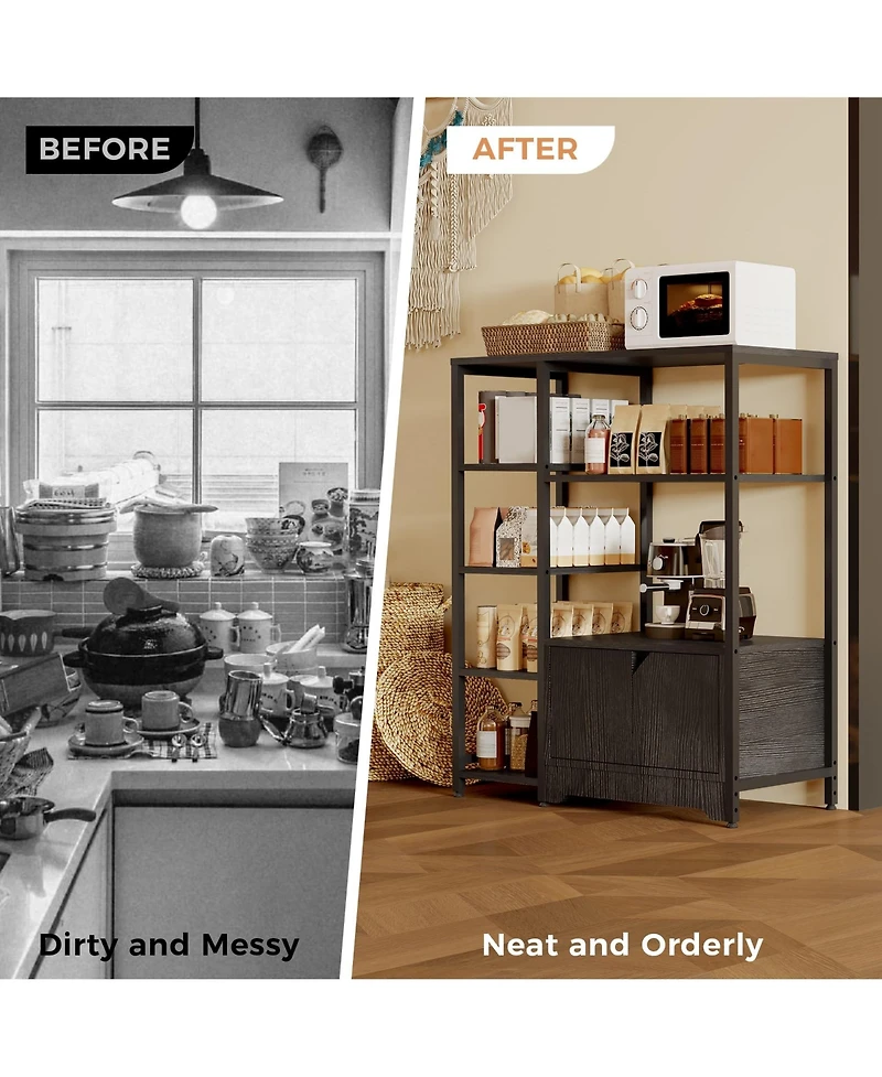 homfan Multifunctional 5-Tier Freestanding Bookshelf Modern Metal Frame, Storage Drawers, Particle Board Shelves