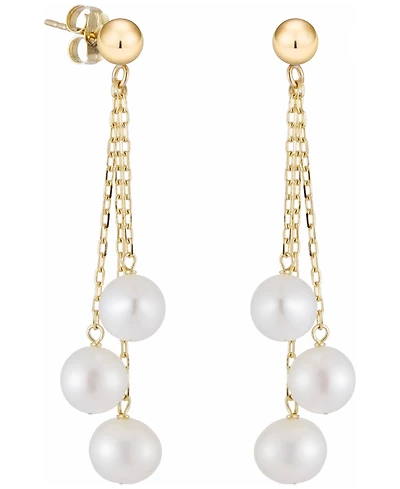 Belle de Mer Cultured Freshwater Pearl (6-7mm) Dangle Earrings in 10k Yellow Gold