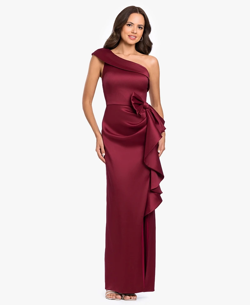Betsy & Adam Women's Arcadia One-Shoulder Side Bow Ball Gown