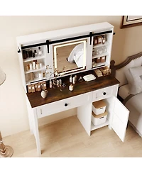 homfan Makeup Vanity Desk with Led Mirror, Charging Station, 3 Drawers, Storage Cabinet, Shelves, Stool - Modern Bedroom Dressing Table for Women