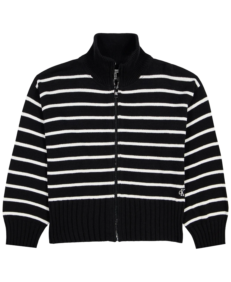 Calvin Klein Girls' 7-16 Stripe Full-zip Cardigan Sweater