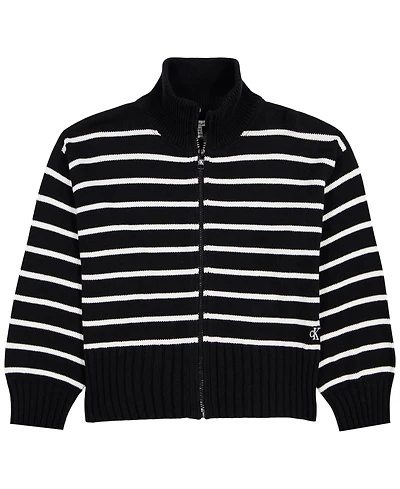 Calvin Klein Girls' 7-16 Stripe Full-zip Cardigan Sweater