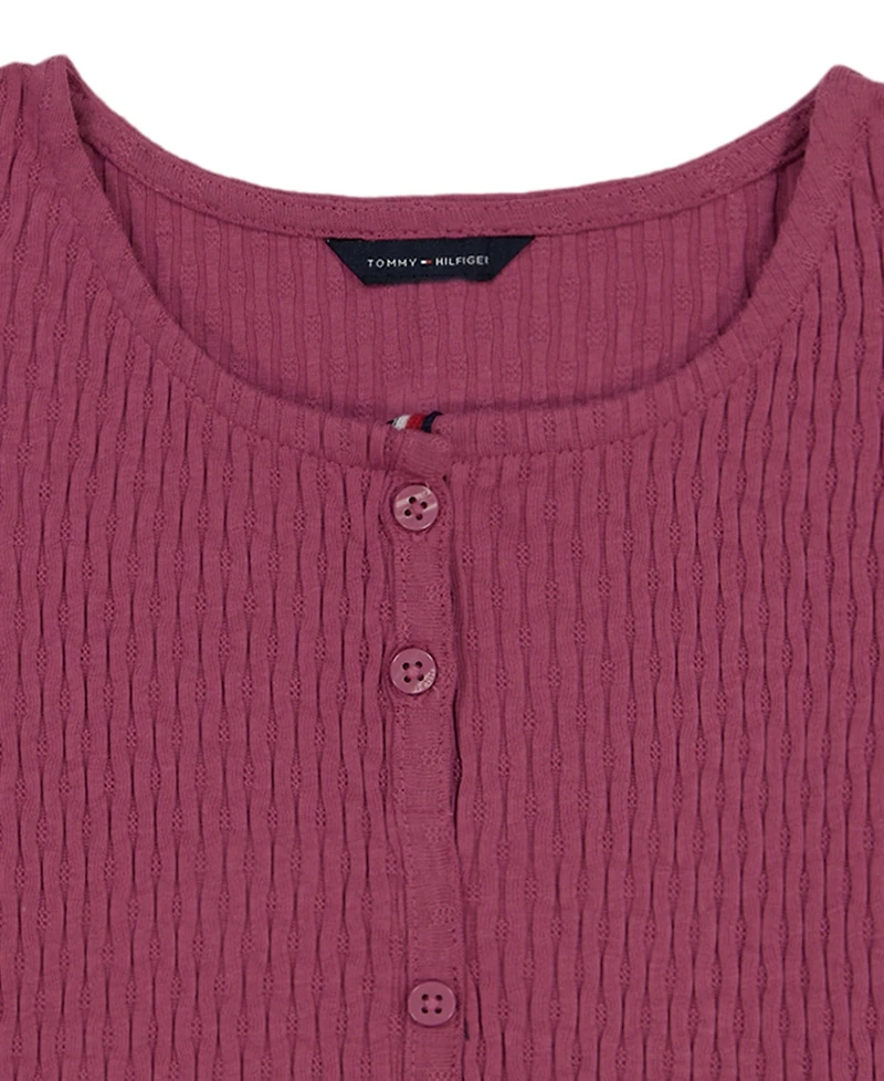 Tommy Hilfiger Girls' 7-16 Pointelle Rib Short-Sleeve Top
