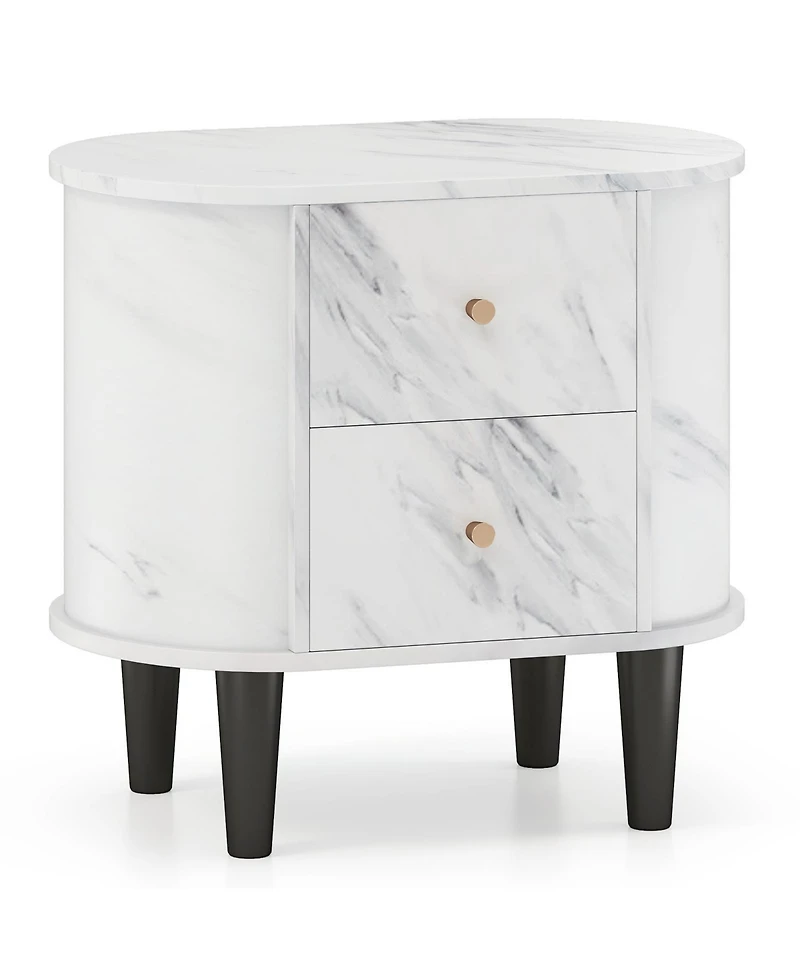 Slickblue 2 Drawer Nightstand Modern Faux Marble Bedside Table