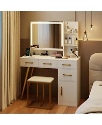 Slickblue Lighted Vanity Set with Adjustable Brightness Mirror and Makeup Table