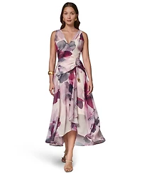 Donna Karan New York Women's Printed Chiffon Faux Wrap Midi Dress