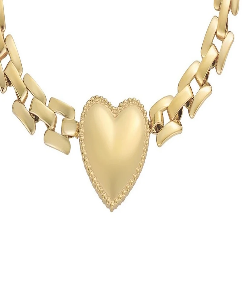 Adornia Tarnish Resistant Gold Heart Grid Chain Bracelet