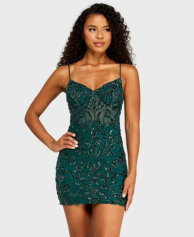 Alex & Sophia Juniors' Sweetheart Neck Pattern Sequin Dress