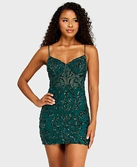 Alex & Sophia Juniors' Sweetheart Neck Pattern Sequin Dress